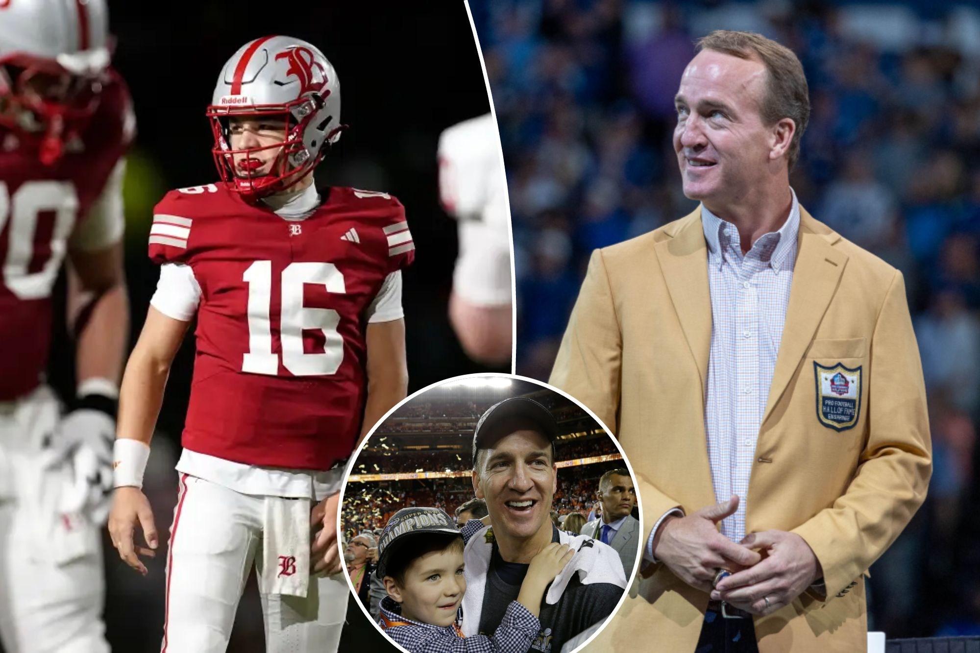 Montagem com Marshall Manning e seu pai, Peyton Manning.