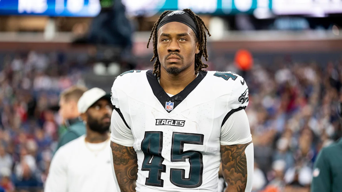 Ja'Quinden Jackson antes de partida de pré-temporada dos Eagles, em agosto de 2026.