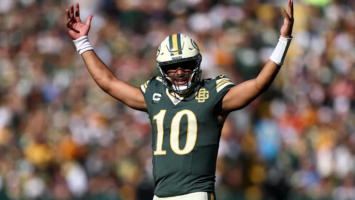Jordan Love comemora pelos Packers.