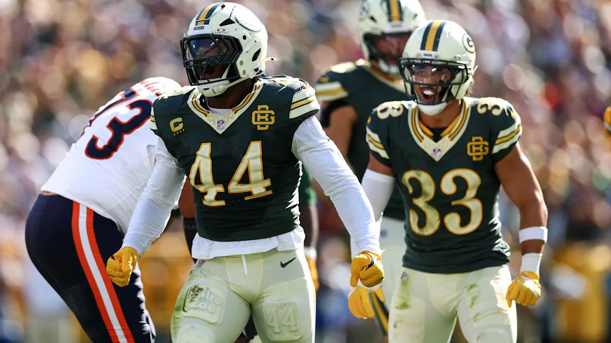 Zaire Franklin e companheiros dos Packers contra os Bears em 11 de outubro de 2026.