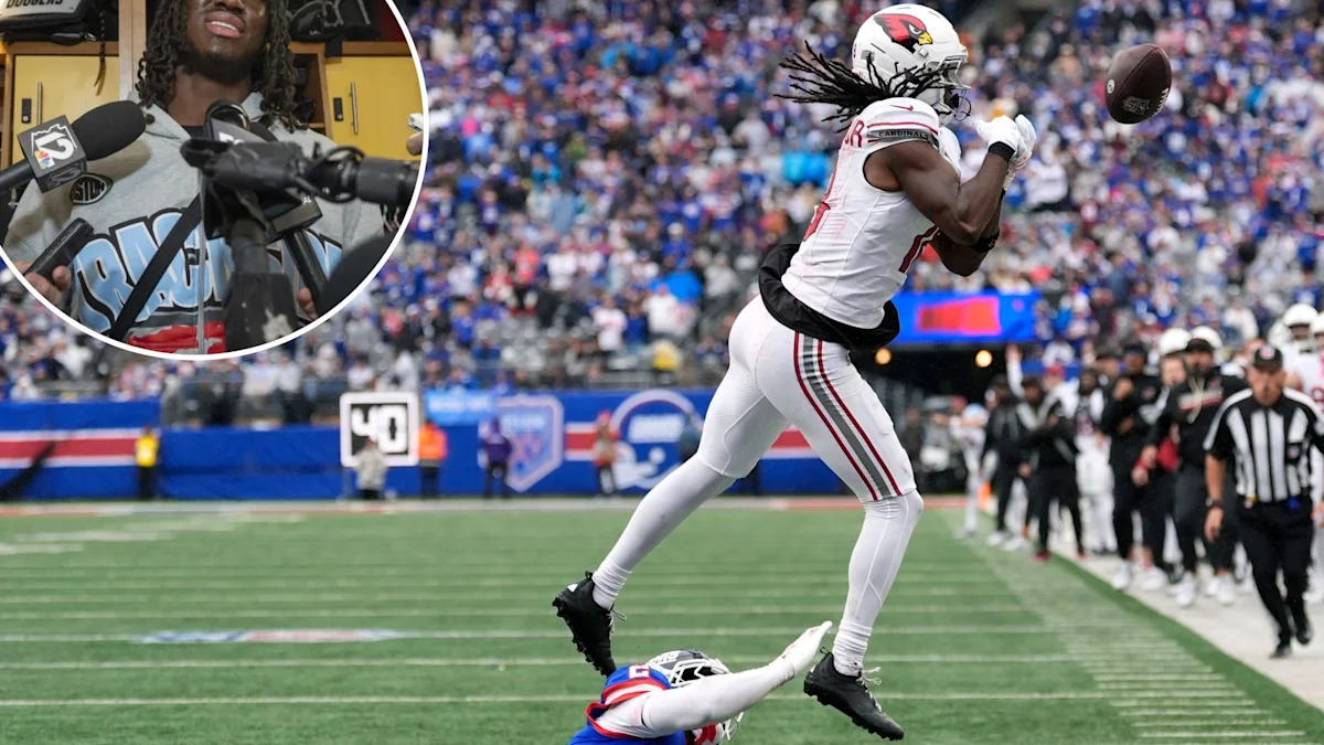 Montagem com Marvin Harrison Jr. em ação e em entrevista durante sua passagem pelos Cardinals.