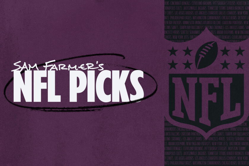 Arte dos palpites de Sam Farmer para a NFL, publicada pelo Los Angeles Times.