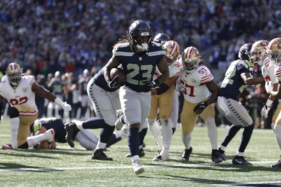 Emanuel Wilson em ação pelo Seattle Seahawks.