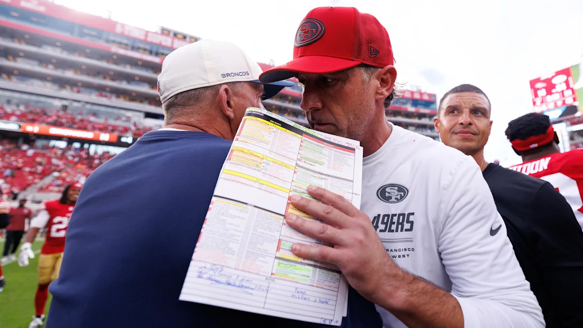 Kyle Shanahan e Sean Payton após 49ers contra Broncos em 4 de outubro de 2026.