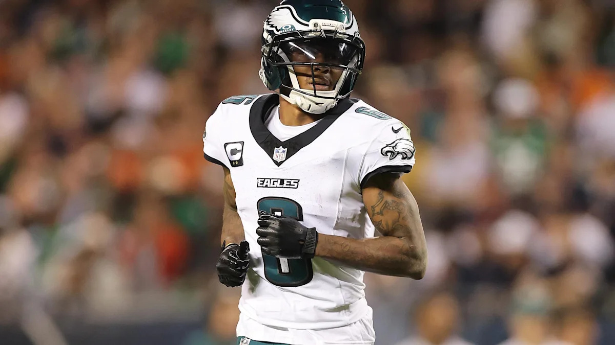 DeVonta Smith em ação pelos Eagles contra os Bears em 28 de setembro de 2026.