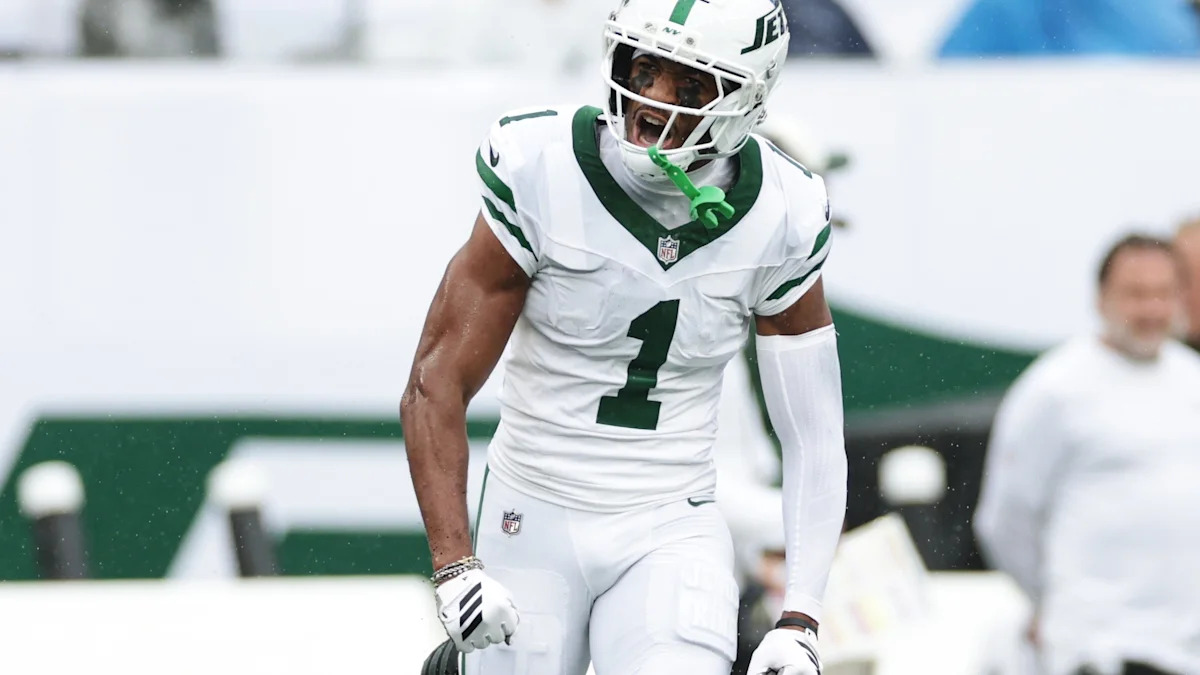 Azareye'h Thomas reage durante jogo dos Jets contra os Packers, em 20 de setembro de 2026.