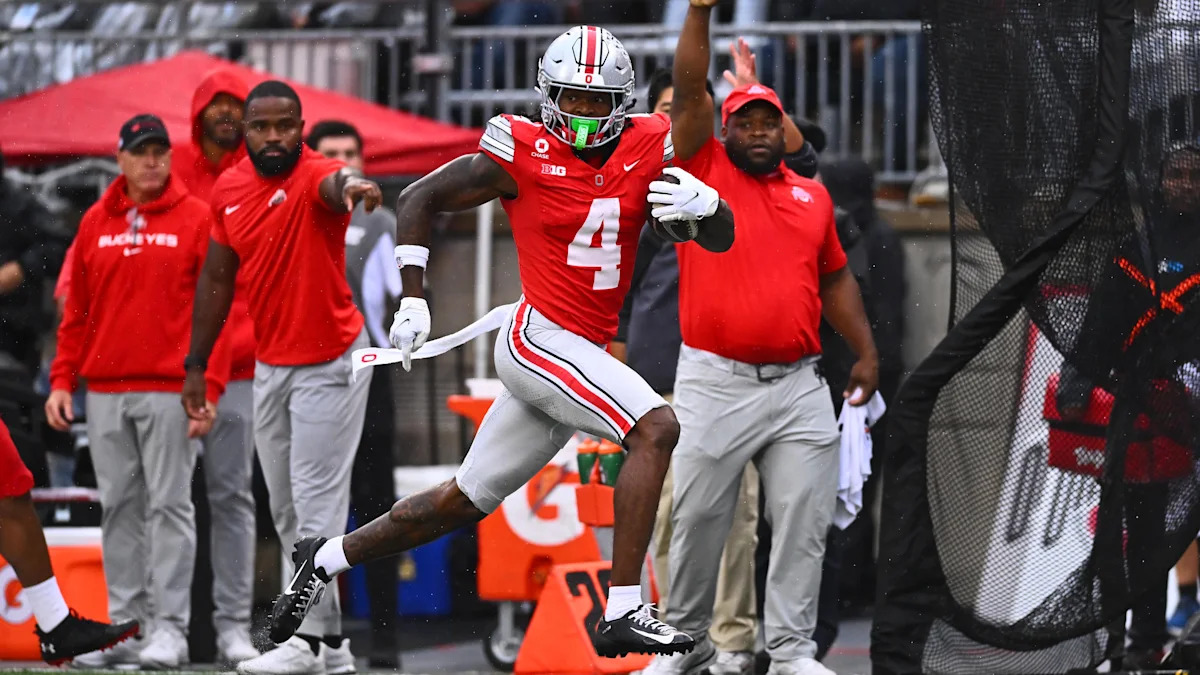 Jeremiah Smith, de Ohio State, em ação contra Maryland em 10 de outubro de 2026.