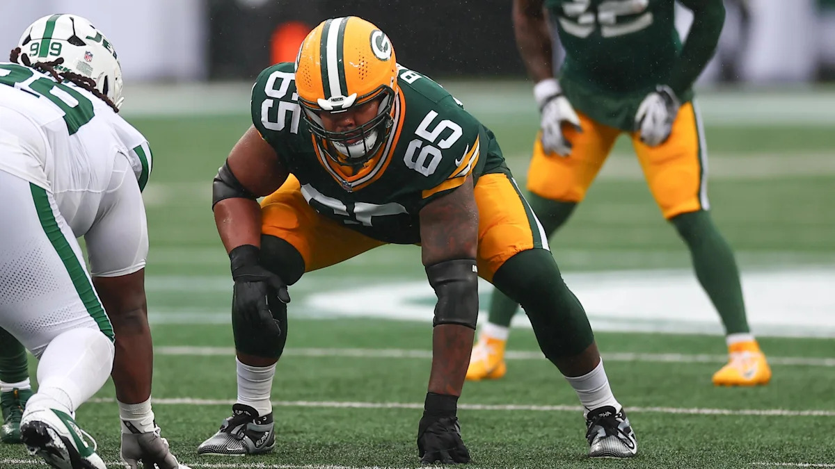 Aaron Banks em ação pelos Packers contra os Jets em 20 de setembro de 2026.