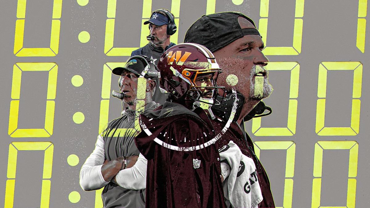 Montagem sobre administração do relógio na NFL reúne integrantes dos Commanders e um cronômetro.