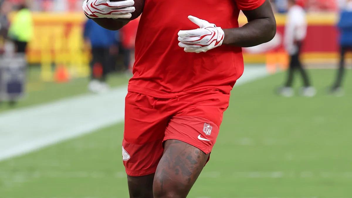 Rashee Rice durante um treino dos Chiefs.