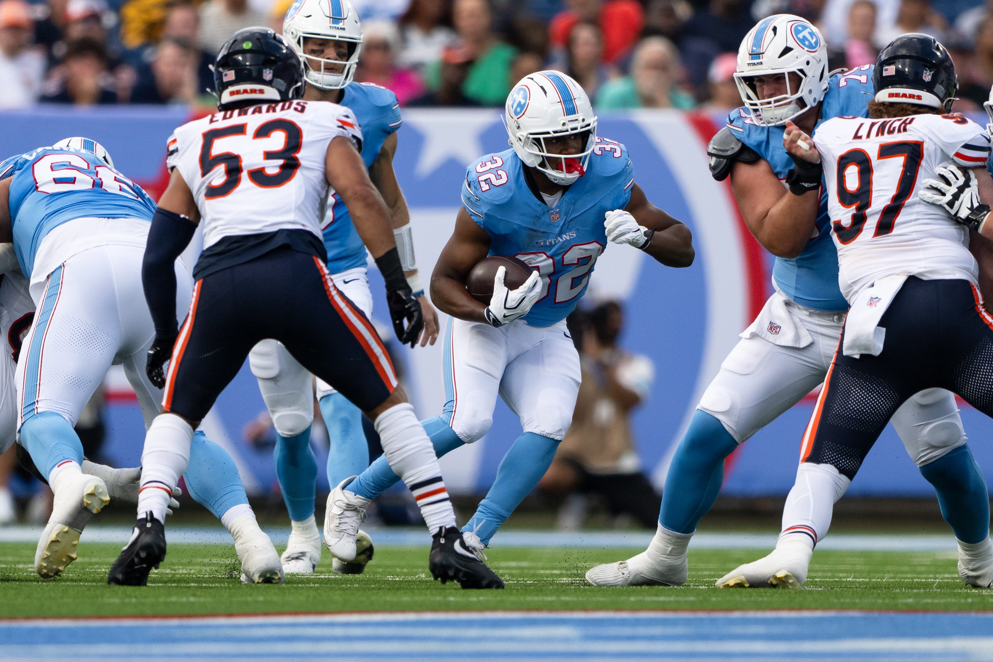 Jogadores do Tennessee Titans durante partida contra o New England Patriots. Foto de arquivo.