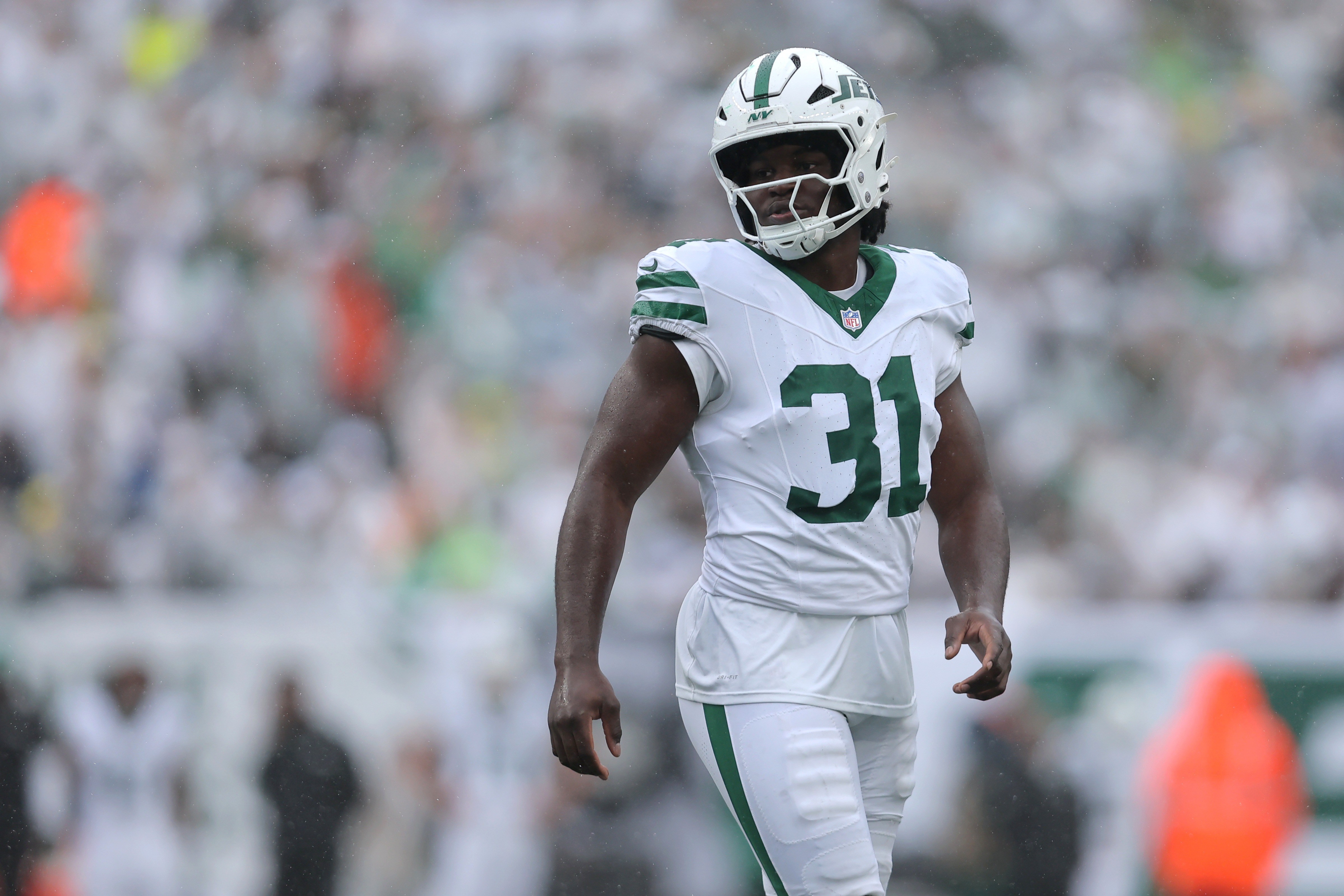 David Bailey em campo pelos Jets contra os Packers, no MetLife Stadium, em 20 de setembro de 2026.