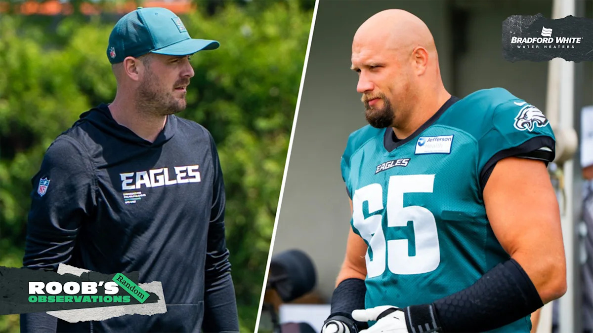 Montagem com Sean Mannion e Lane Johnson, dos Eagles.