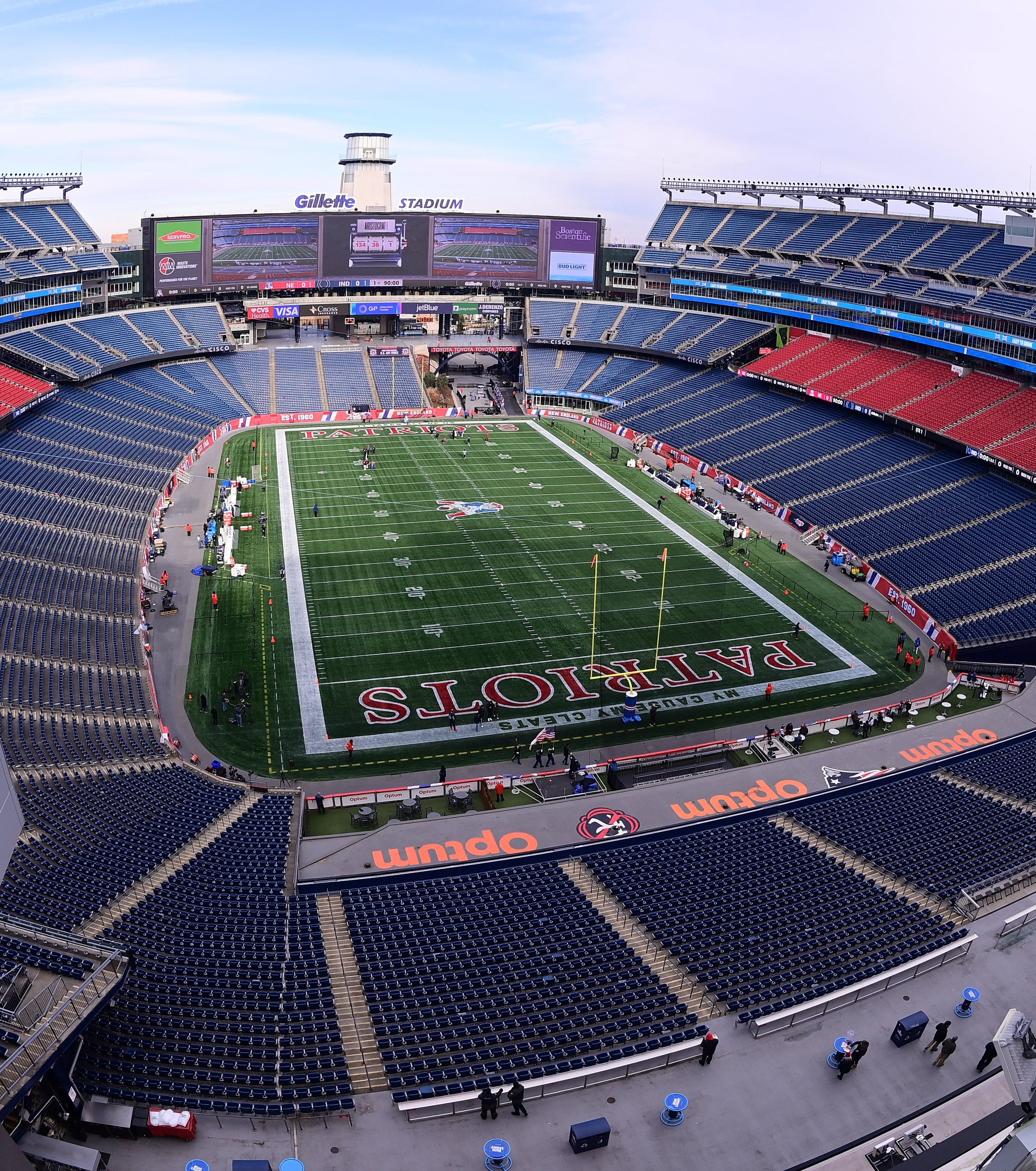 Vista do Gillette Stadium, palco do duelo entre Patriots e Raiders.