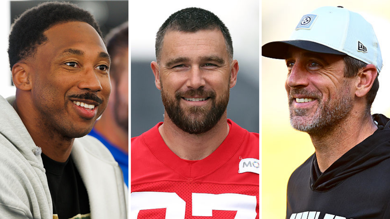 Myles Garrett, Travis Kelce e Aaron Rodgers no verão de 2026