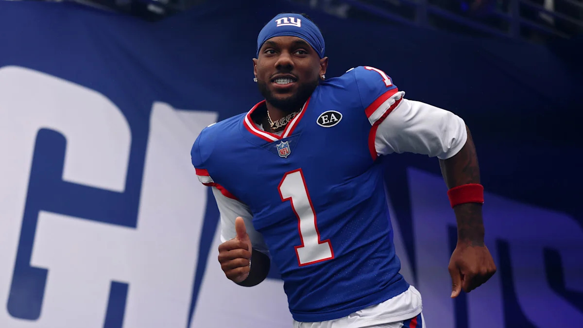 Malik Nabers se prepara para uma atividade dos New York Giants.