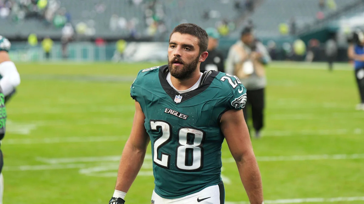 Will Shipley com o uniforme dos Eagles antes de uma partida.