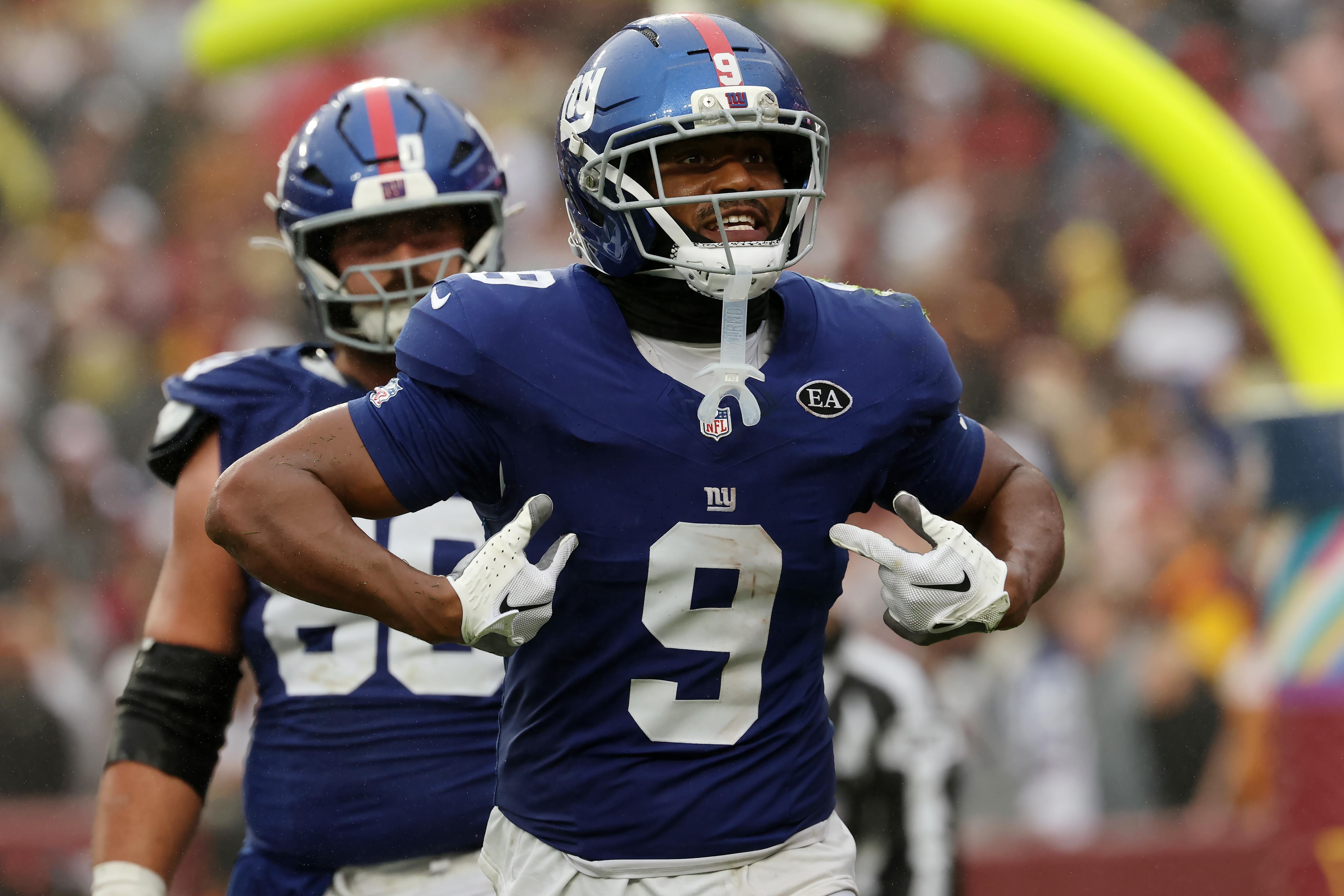 Isaiah Likely comemora um touchdown dos Giants.