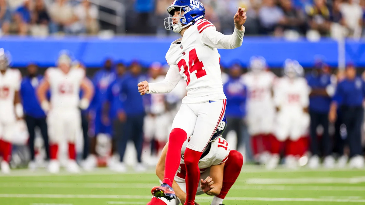 Jogador dos Giants comemora durante uma partida.