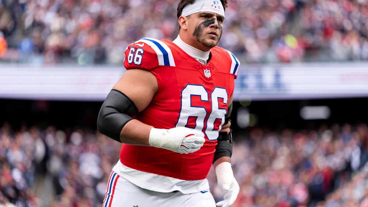 Will Campbell com o uniforme dos Patriots.