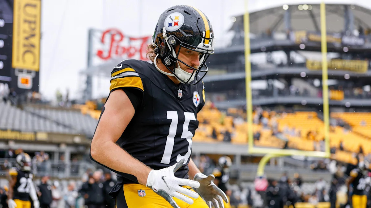 Roman Wilson durante uma atividade dos Steelers.