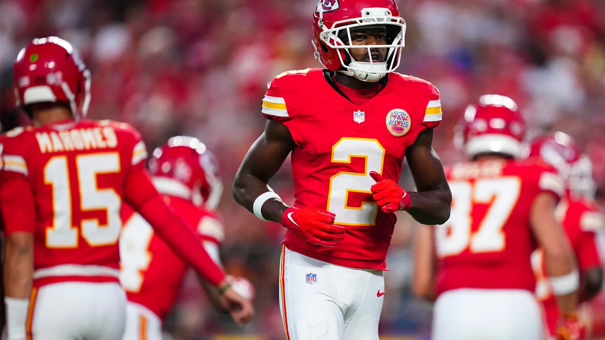 Tyquan Thornton com o uniforme dos Chiefs.